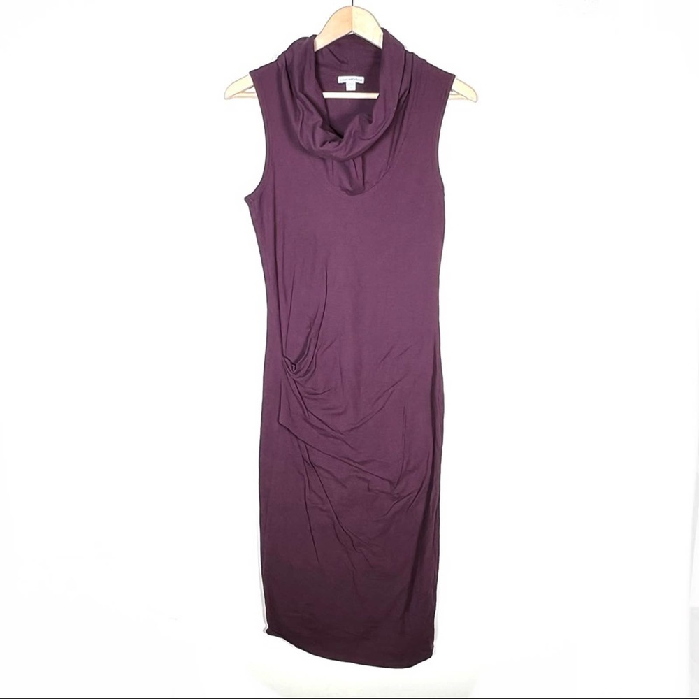 James Perse Plum Sleeveless Midi Dress with Cowl Neck